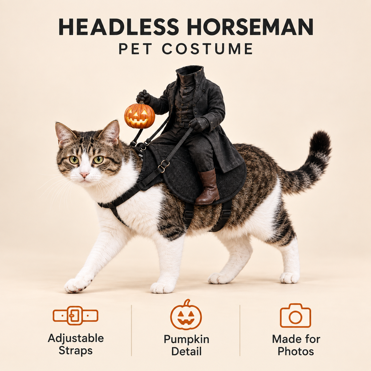 Headless Horseman Cat Costume Injection Molding Natural